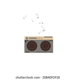 Vector flat cartoon music player boombox isolated on empty background-entertainment devices,electronic equipment home appliances concept,web site banner ad design