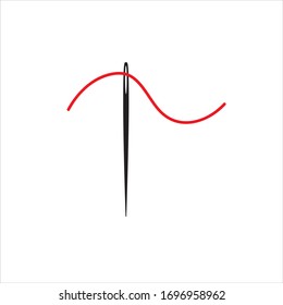 Vector flat cartoon needle and thread icon isolated on white background