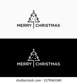 Vector flat cartoon outline Christmas tree fir spruce isolated on white background. christmas illustration background decoration tree. Abstract christmas tree icon design. - vector