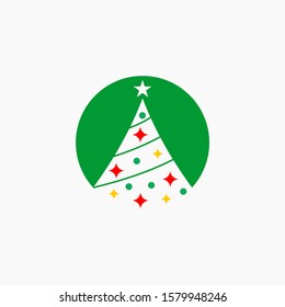 Vector flat cartoon outline Christmas tree fir spruce isolated on white background. christmas illustration background decoration tree. Abstract christmas tree icon design. - vector
