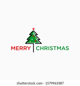 Vector flat cartoon outline Christmas tree fir spruce isolated on white background. christmas illustration background decoration tree. Abstract christmas tree icon design. - vector
