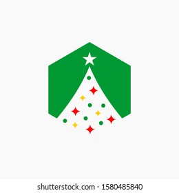 Vector flat cartoon outline Christmas tree fir spruce isolated on white background. christmas illustration background decoration tree. Abstract christmas tree icon design. - vector