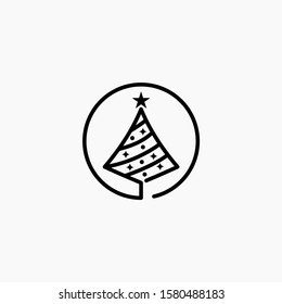 Vector flat cartoon outline Christmas tree fir spruce isolated on white background. christmas illustration background decoration tree. Abstract christmas tree icon design. - vector