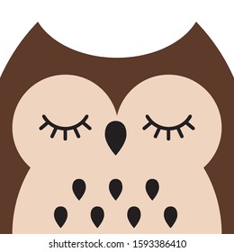 Vector flat cartoon owl face portrait isolated on white background 