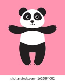 Vector flat cartoon panda isolated on pink background