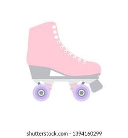 Vector flat cartoon pastel pink roller skate isolated on white background 