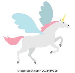 Vector flat cartoon pegasus unicorn isolated on white background