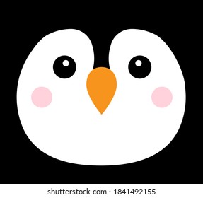 Cara de pingüino de dibujos animados plana vectorial aislada en fondo negro