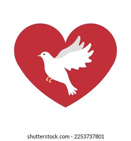 Vector flat cartoon pigeon dove with heart isolated on white background