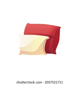 almohadas de dibujos animados planos vectoriales aisladas en mobiliario moderno de fondo vacío, elementos interiores de dormitorio, concepto de vida hogareña comodidad, banner de sitio web y diseño