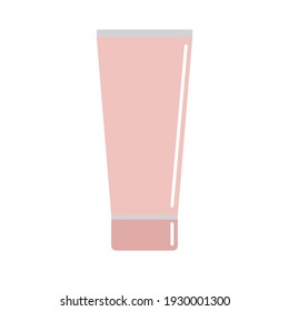 Vector flat cartoon pink colored cream cosmetic tube isolated on white background