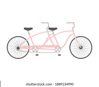 Bicicleta de doble par rosa de dibujos animados plana aislada en fondo blanco