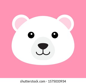 Vector flat cartoon polar bear face isolated on pink  background 