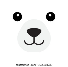 Vector flat cartoon polar bear face isolated on white background