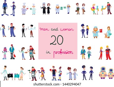 vector flat cartoon profession equality men and women set graphic design diversity isolated