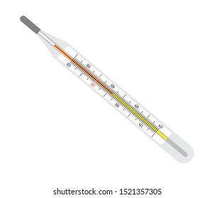 Vector flat cartoon realistic medical thermometer isolated on white background