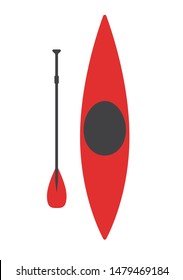 Vector flat cartoon red canoe with paddle isolated on white background