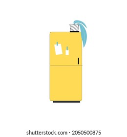Vector flat cartoon refrigerator isolated on empty background-modern home kitchen appliances,interior element concept,web site banner ad design