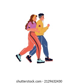 Vector flat cartoon running characters,stylish young man and woman doing cardio sports,runs isolated on empty background-life scene,healthy sporty lifestyle social concept,web site banner ad design