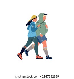 Vector flat cartoon running characters,stylish young man and woman doing cardio sports,runs isolated on empty background-life scene,healthy sporty lifestyle social concept,web site banner ad design