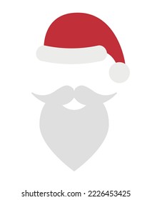 Vektor-Flachkartographie Weihnachtsmütze und Bart einzeln auf weißem Hintergrund