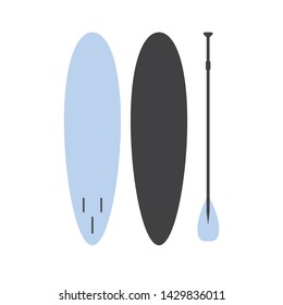 Vector flat cartoon set of blue sup stand up paddle surf board isolated on white background