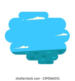 vector flat cartoon sky and sea background, isolated icon on white, sunny summer day waves splashing clouds and ripples eps 10 blue endless sky, summer background icon for a travel company vacation, 