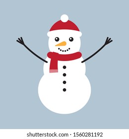 Vector flat cartoon snowman isolated on blue gray background