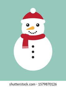 Vector flat cartoon snowman isolated on mint background