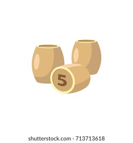 vector flat cartoon style bingo lotto game kegs, wooden barrels with numbers. isolated illustration on a white background. Casino and gambling symbol.