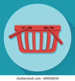 Vector flat cartoon style icon of a shopping basket.