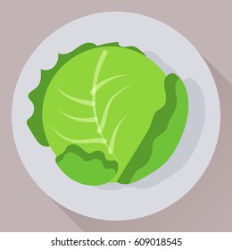 Vector flat cartoon style icon of green cabbage