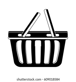Vector flat cartoon style icon of a shopping basket. Black and white isolated illustration