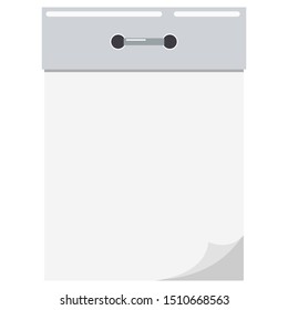 Vector flat cartoon style illustration of new empty blank white tear-off paper and metal wall calendar icon isolated on white background. Mock up template ready for your product design.