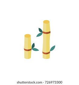 vector flat cartoon style japan symbols concept. Yellow Bamboo stems sticks with green leaves icon image. Isolated illustration on a white background.