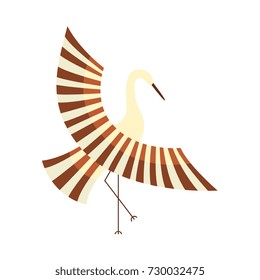 vector flat cartoon style japanese symbols concept. Stylized Japan traditional bird - crane flapping wings icon image. Isolated illustration on a white background.