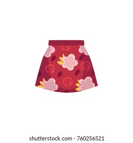 vector flat cartoon summer female skirt with flowers abstract print. Fashionable trendy style summer, female casual clothing. Isolated illustration on a white background.