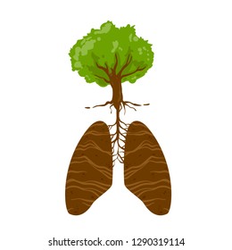 Vector flat cartoon trees lungs of the planet, lungs of tree, vector illustration isolated on white background