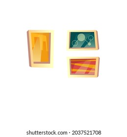 Imágenes de pared de dibujos animados planos vectoriales aislados en elementos interiores de la sala de fondo vacía, comodidad, concepto de vida en casa, banner de sitio web y diseño