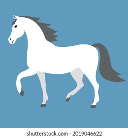 Caricatura vectorial plana caballo blanco aislado en fondo azul