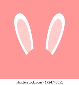 Vector flat cartoon white rabbit bunny ears isolated on pink background