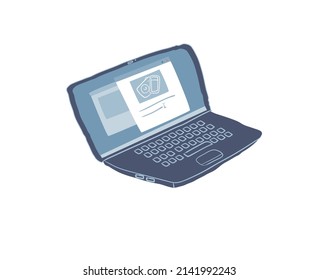 Vector flat cartoon working laptop isolated on empty background-electronic office equipment,modern digital technologies and computer home appliances concept,web site banner ad design