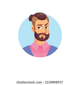 Vector flat cartoon young hipster man character head avatar,male face with neutral expression emotion on empty background-fashion lifestyle,social media concept,web site banner ad design