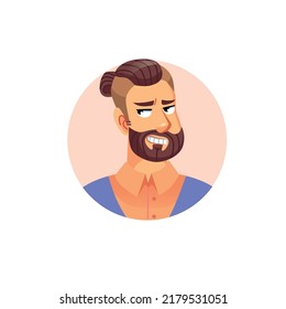 Vector Flat Cartoon Young Hipster Man Character Head Avatar,male Face With Sly Grin Expression Emotion On Empty Background-fashion Lifestyle,social Media Concept,web Site Banner Ad Design