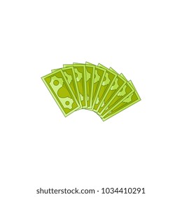 Vector flat cash money bill fan. Bank hundred dollar banknotes. Business finance savings profit success, jackpot, banking loan credit symbol. Isolated illustration, white background