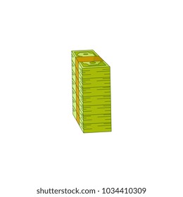 Vector flat cash money pile, bill stack in column. Bank hundred dollar banknotes. Business finance savings profit success, jackpot, banking loan credit symbol. Isolated illustration, white background