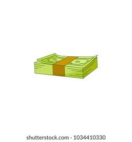 Vector flat cash money pile, bill stack. Bank hundred dollar banknotes. Business finance savings profit success, jackpot, banking loan credit symbol. Isolated illustration, white background