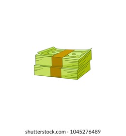Vector flat cash money pile, bill stack. Bank hundred dollar banknotes. Business finance savings profit success, jackpot, banking loan credit symbol. Isolated illustration, white background