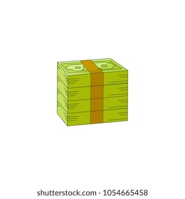 Vector flat cash money pile, bill stack in column. Bank hundred dollar banknotes. Business finance savings profit success, jackpot, banking loan credit symbol. Isolated illustration, white background