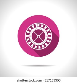Vector flat casino roulette wheel icon on color circle 